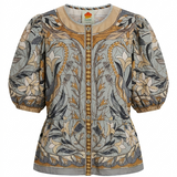 FARM Rio Stained Glass Beauty Drawstring Buttoned Blouse