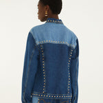 Farm Rio Studs Metal two-tone denim jacket covered in gold studs – back view