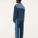 Farm Rio Studs Metal denim trousers with gold studs along the side seams – back view
