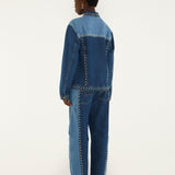 Farm Rio Studs Metal denim trousers with gold studs along the side seams – back view
