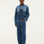 Farm Rio Studs Metal denim trousers with gold studs along the side seams – full look