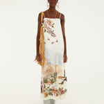 Farm Rio Toile de Rio maxi dress, off-white with square neck and thin straps – front view