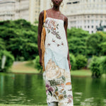 Farm Rio Toile de Rio maxi dress, off-white with square neck and thin straps – lifestyle