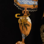 Farm Rio Vintage Souvenirs black knit cardigan with V-neck and gold buttons – close-up of the print