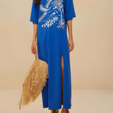 Front slit detail on the Farm Rio blue maxi dress