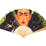 Frida Kahlo Large Hand Fan – Portrait with Hummingbird — 48 cm bamboo folding fan, unfolded, with gift box