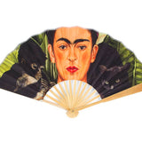 Frida Kahlo Large Hand Fan – Portrait with Hummingbird — 48 cm bamboo folding fan, unfolded, with gift box