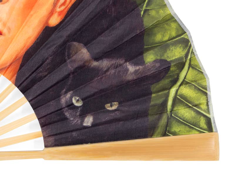 Frida Kahlo Large Hand Fan – Portrait with Hummingbird — 48 cm bamboo folding fan, view 3