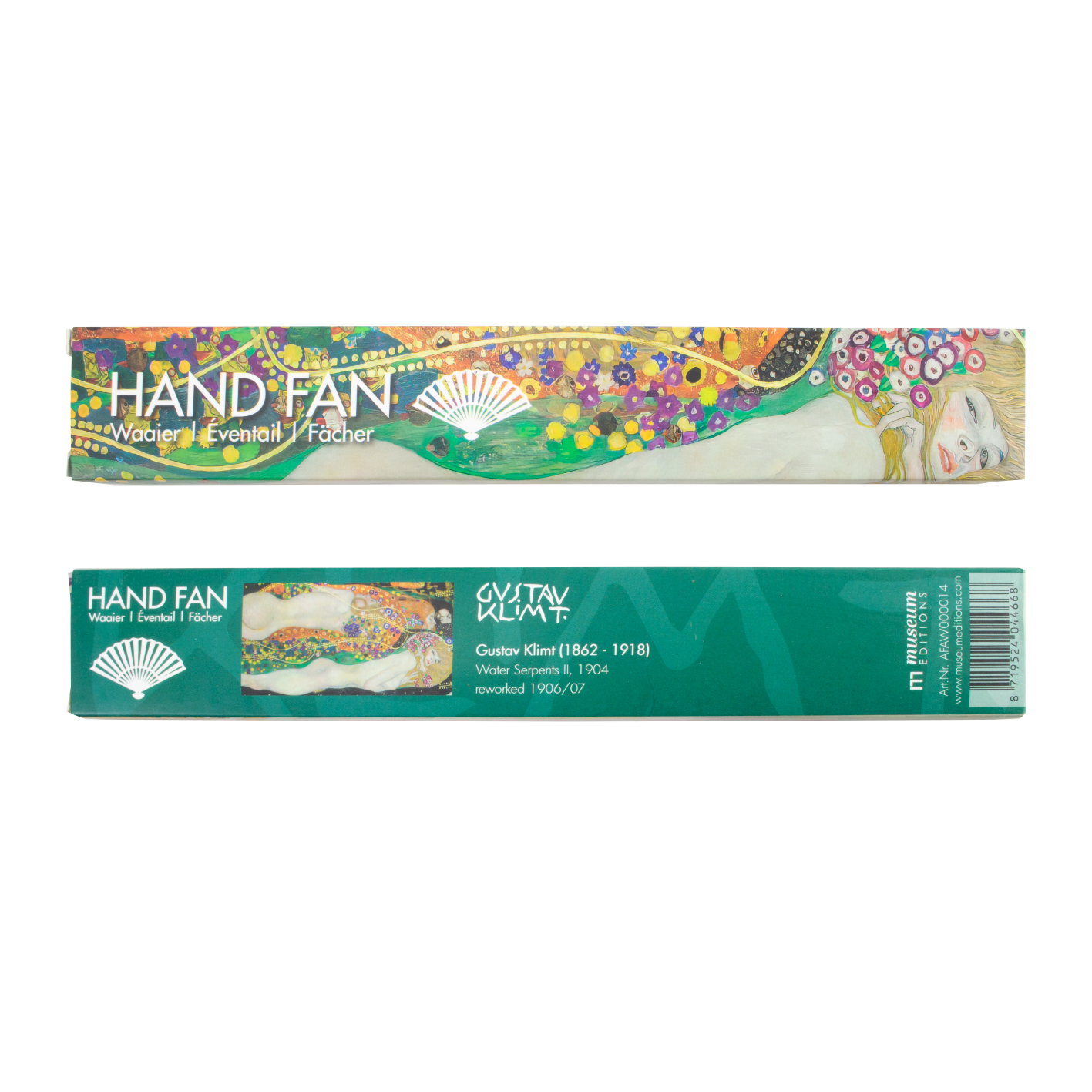 Gustav Klimt Hand Fan – Water Serpents II — bamboo folding fan with printed fabric, view 2