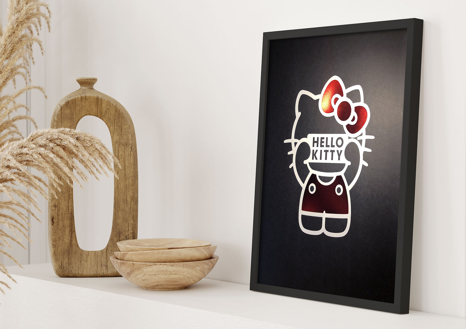 Hello Kitty Portrait Iconic Art Print White Signboard At Home