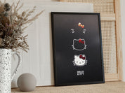 Hello Kitty Three Faces Portrait Iconic Art Print  On Black Paper In A Room