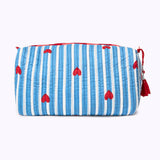 KIKOONI Love Edition blue cosmetic bag with red tassel on the zip – front view