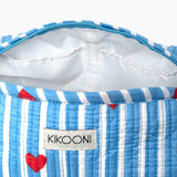 KIKOONI Love Edition blue cosmetic bag with the zip open – top view