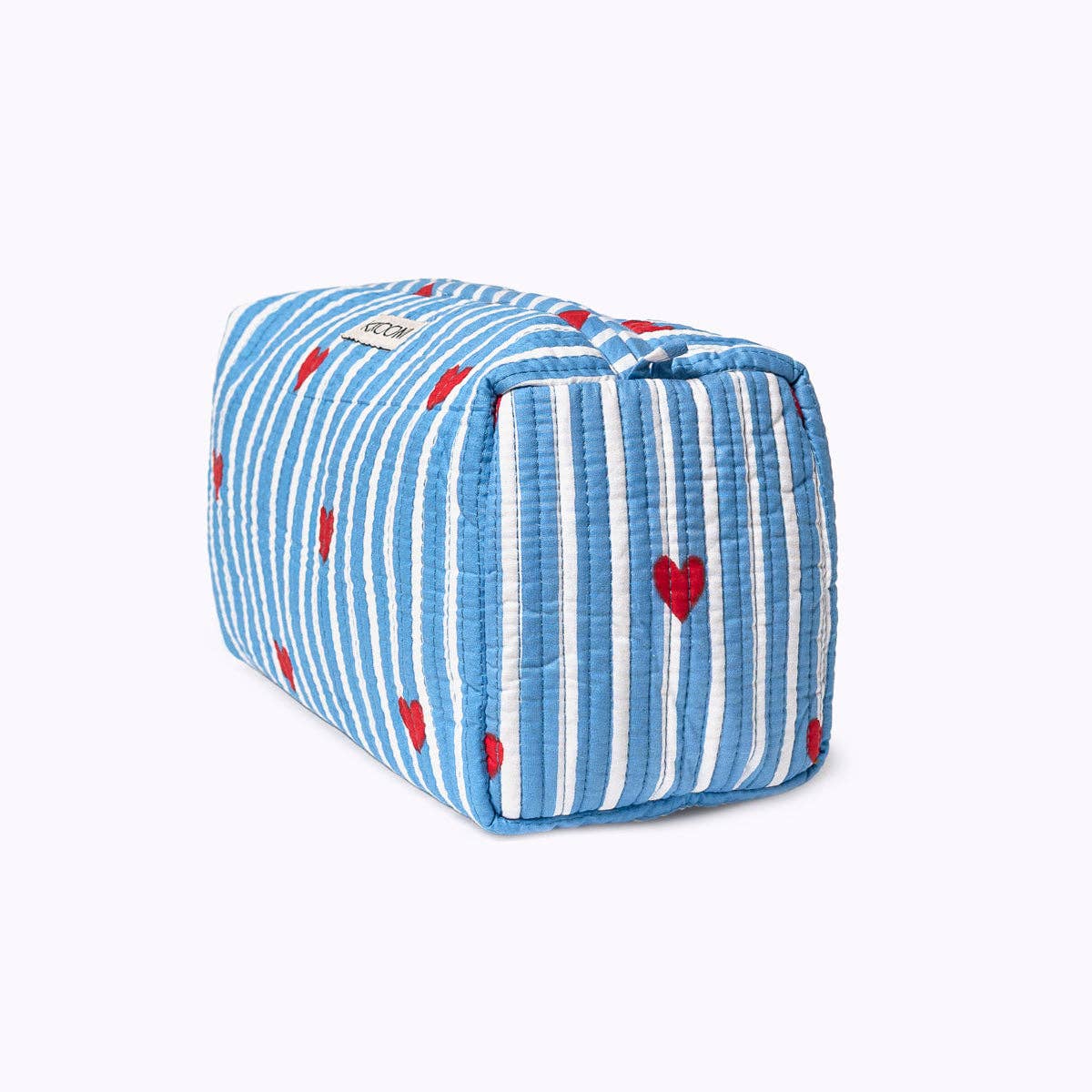 KIKOONI Love Edition blue cosmetic bag – angled side view