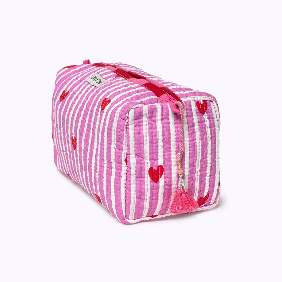 KIKOONI Love Edition pink cosmetic bag – angled side view
