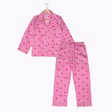 KIKOONI Love Edition cotton pyjamas in pink stripes with red hearts – front view