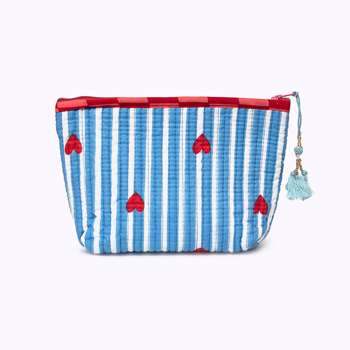 KIKOONI Love Edition blue mini pouch with tassel on the zip – front view