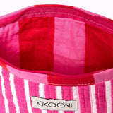 KIKOONI Love Edition pink mini pouch, open to show the red printed lining