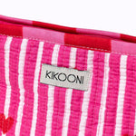KIKOONI Love Edition pink mini pouch, woven label and stripes – detail