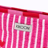 KIKOONI Love Edition pink mini pouch, woven label and stripes – detail