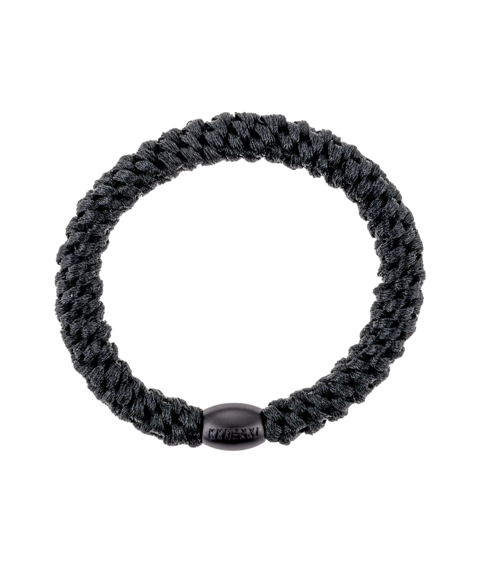KKNEKKI Black hair elastic, front view, woven design