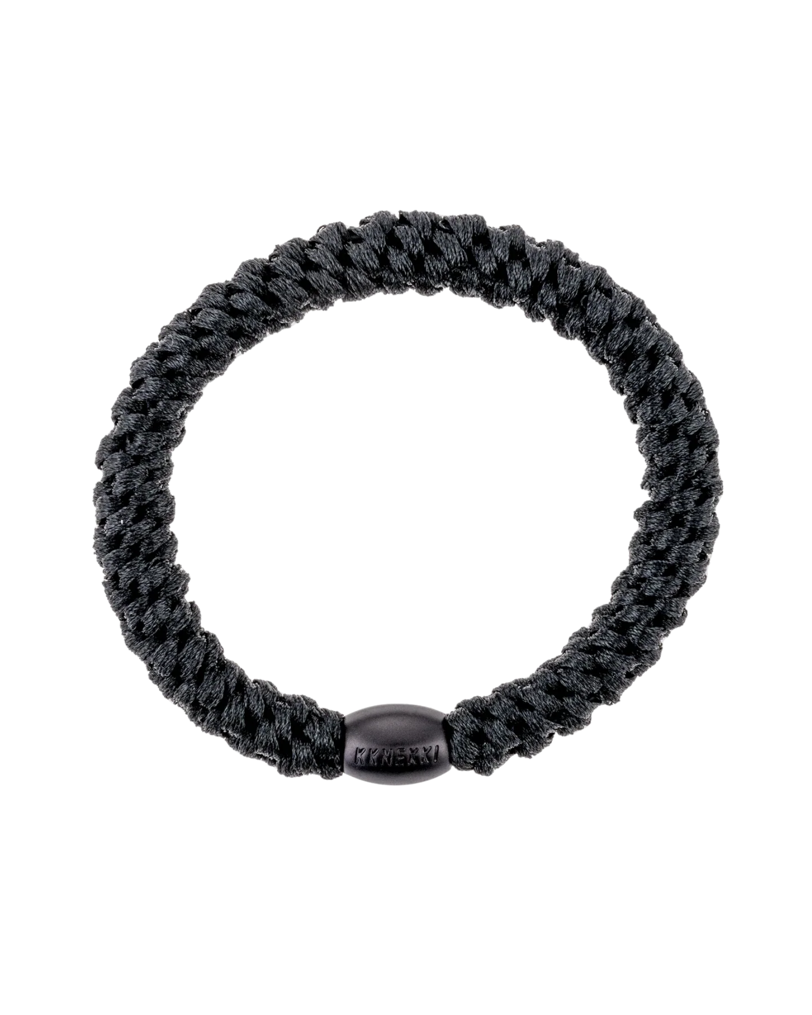 KKNEKKI Black hair elastic, front view, woven design