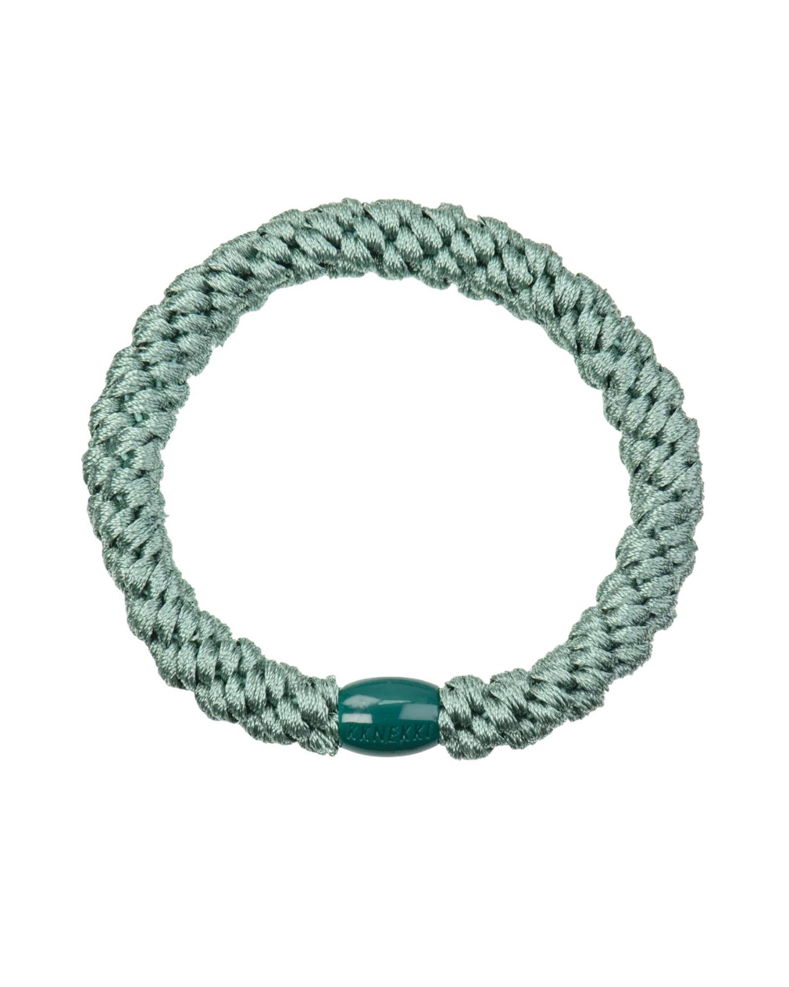 KKNEKKI faded green hair elastic, front view, soft woven design