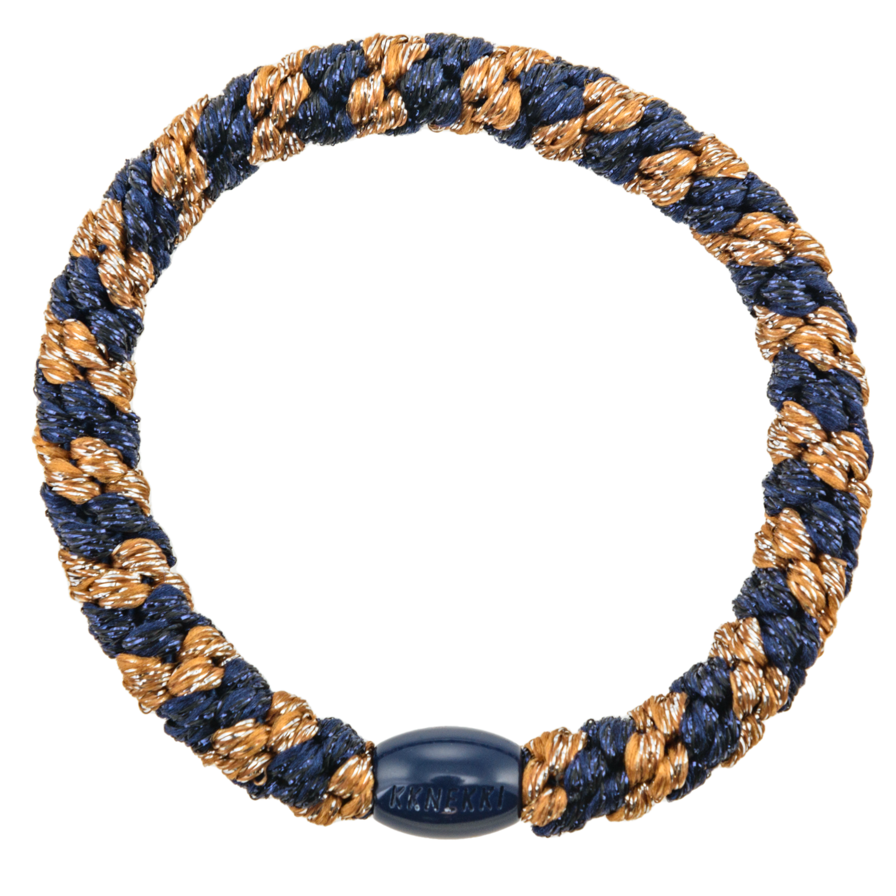 KKNEKKI Hair Tie – Cognac & Navy Glitter Stripe – product photo