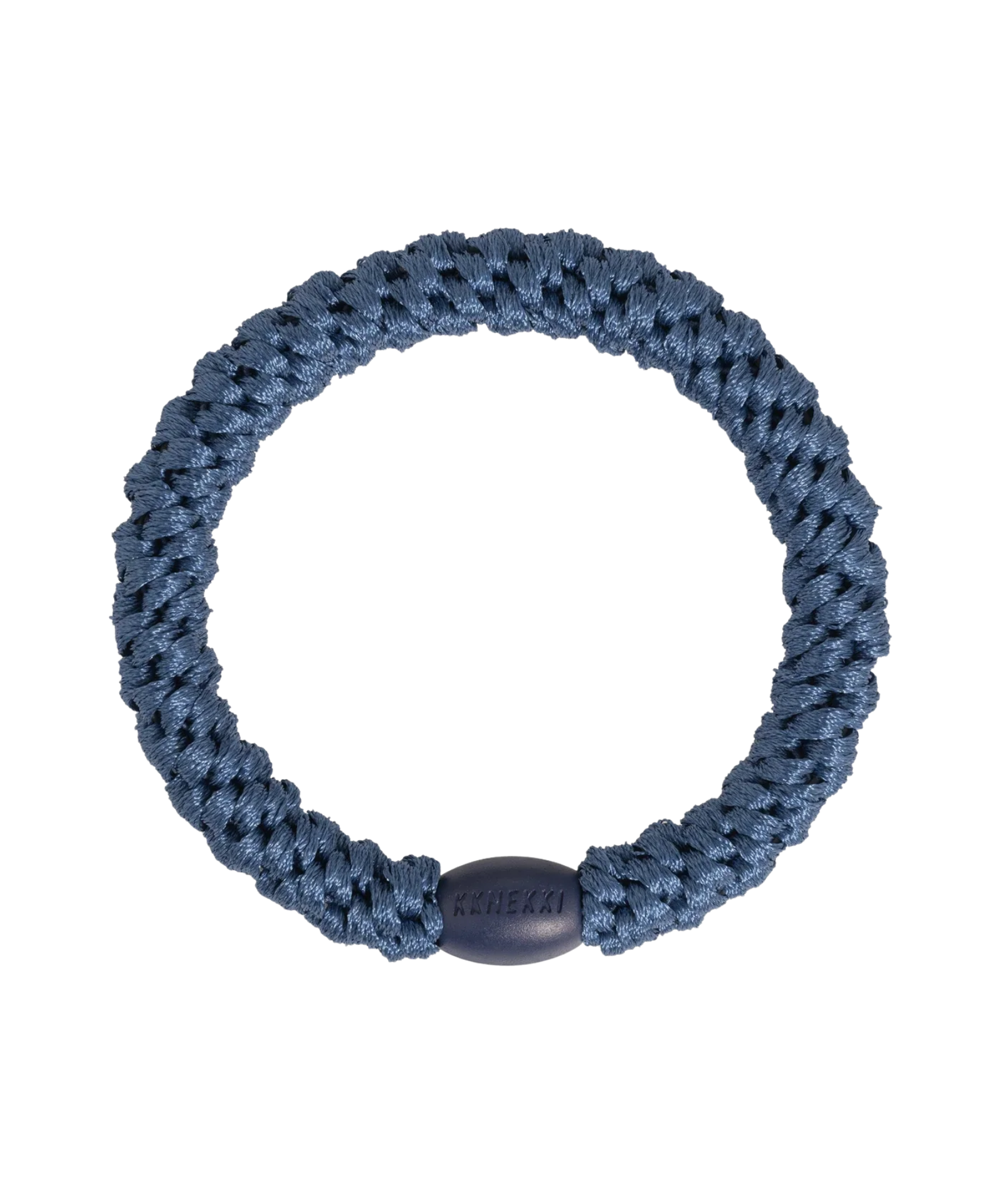 KKNEKKI indigo hair elastic, front view, soft woven design