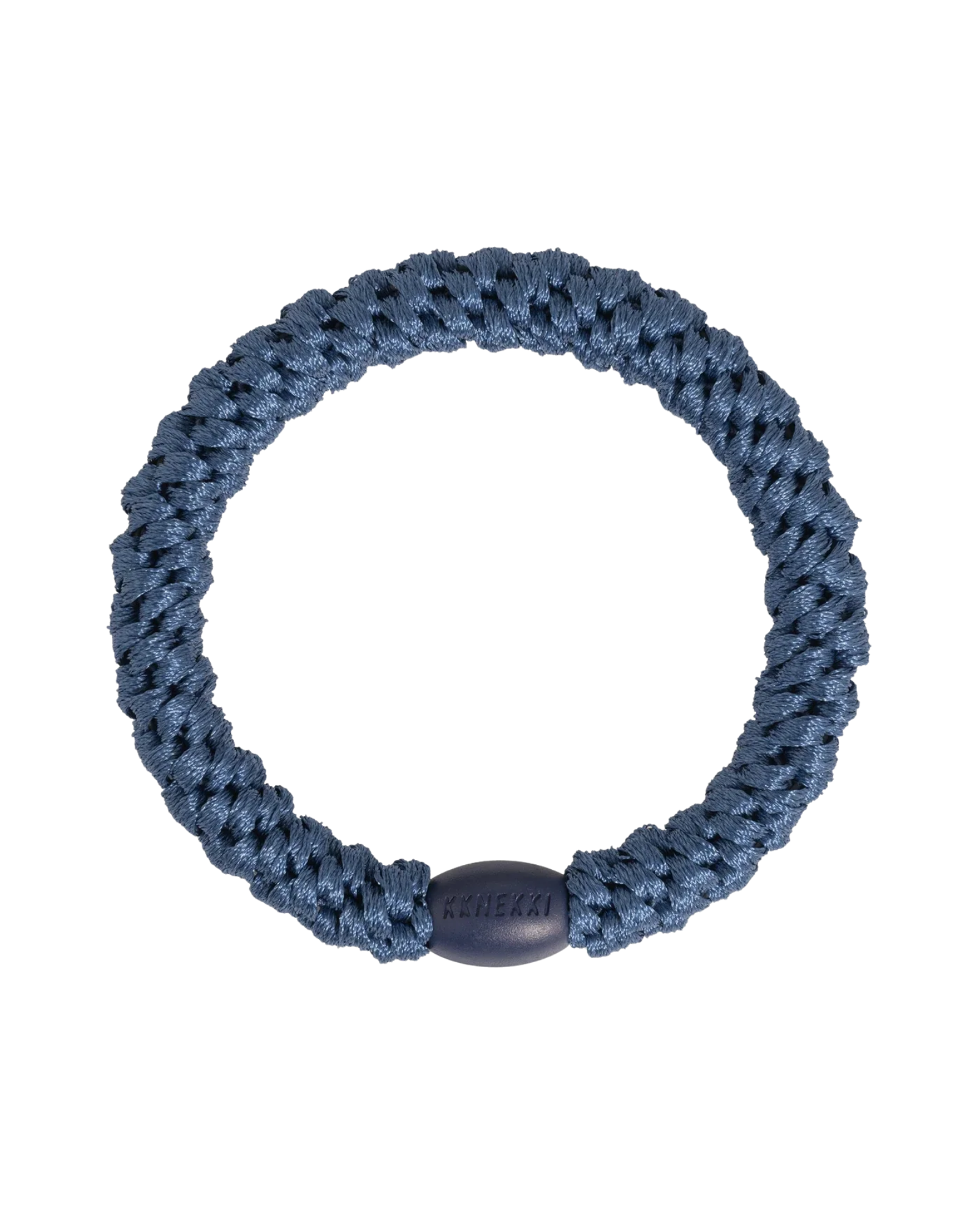 KKNEKKI indigo hair elastic, front view, soft woven design