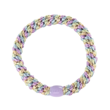 KKNEKKI Lavender-Sea Blue hair elastic, front view, pastel glitter woven design