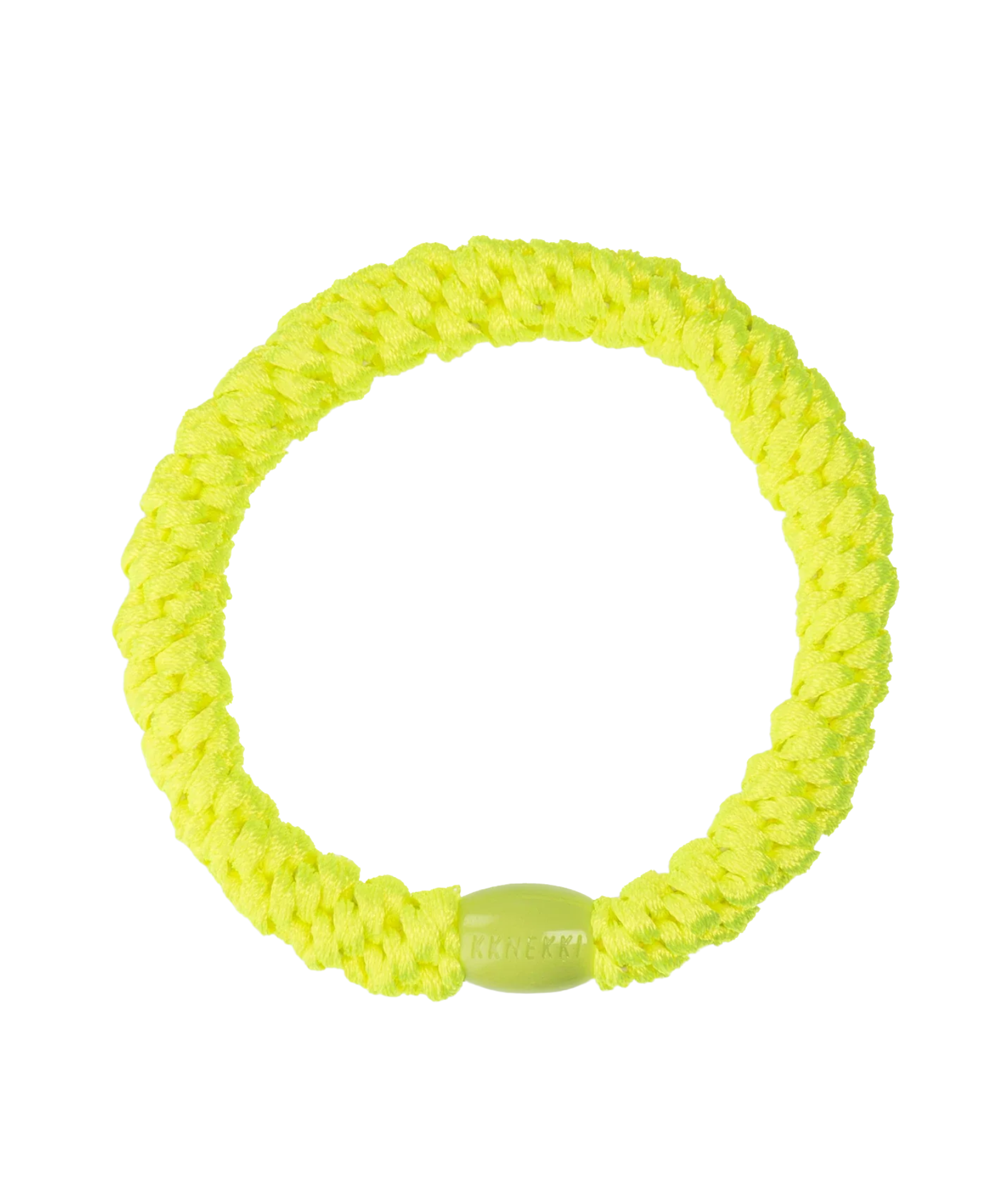 KKNEKKI neon yellow hair elastic, front view, soft woven design