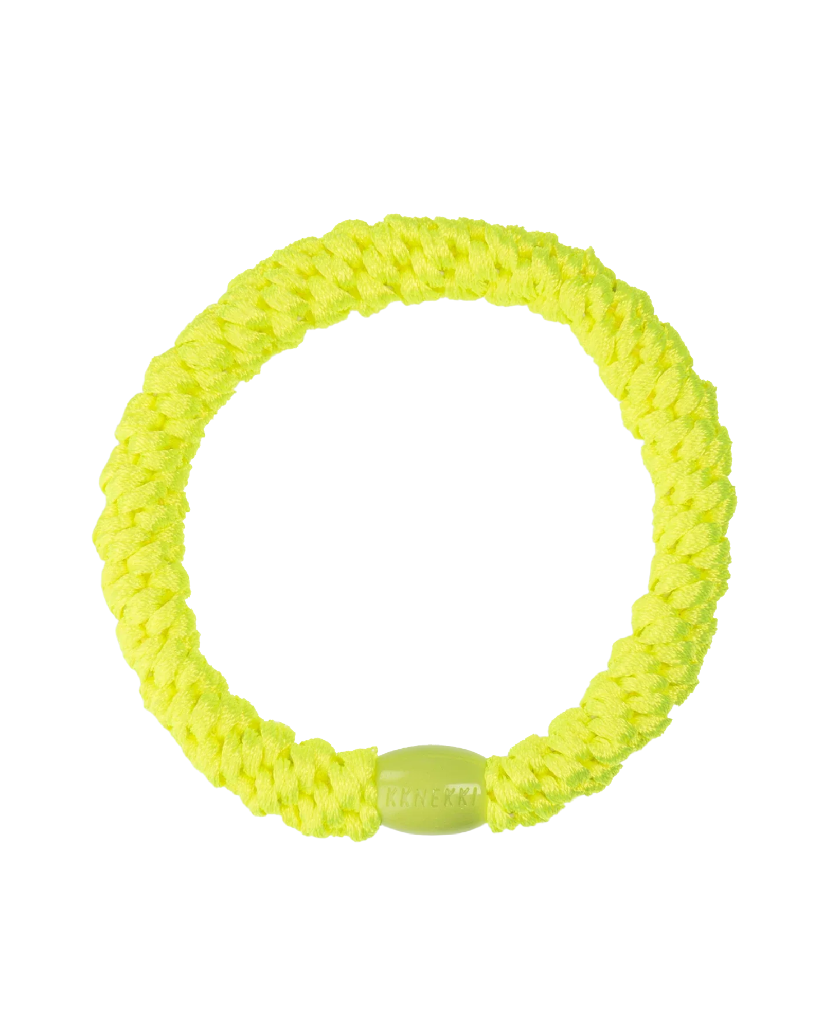 KKNEKKI neon yellow hair elastic, front view, soft woven design