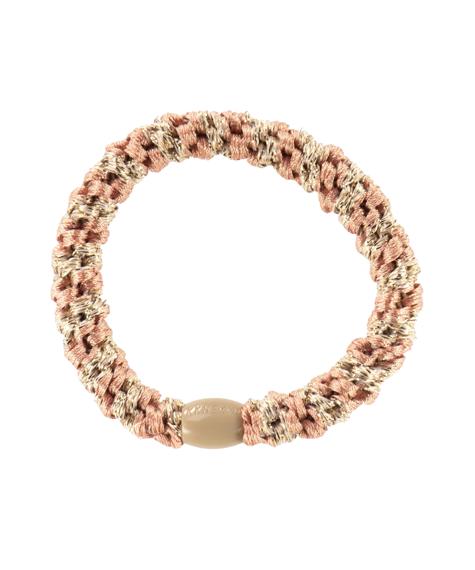 KKNEKKI Peach Coral-Beige Hair Elastic, front view, woven design