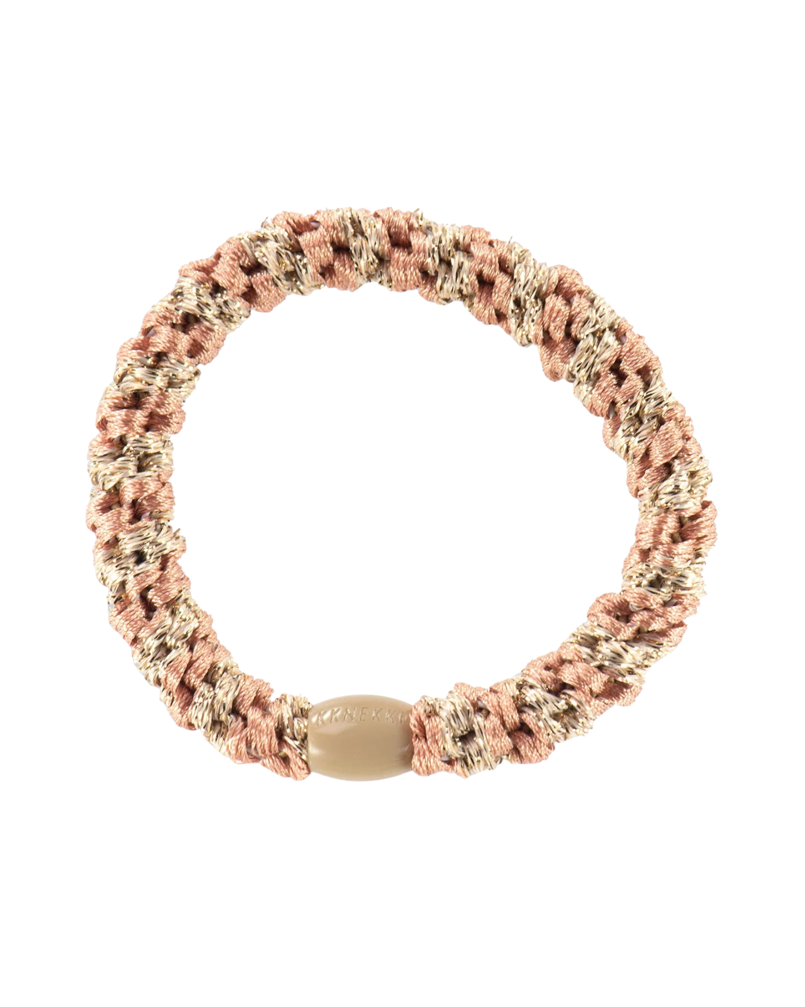 KKNEKKI Peach Coral-Beige Hair Elastic, front view, woven design
