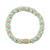 KKNEKKI Peppermint Beige Glitter Stripe hair elastic, front view, woven design
