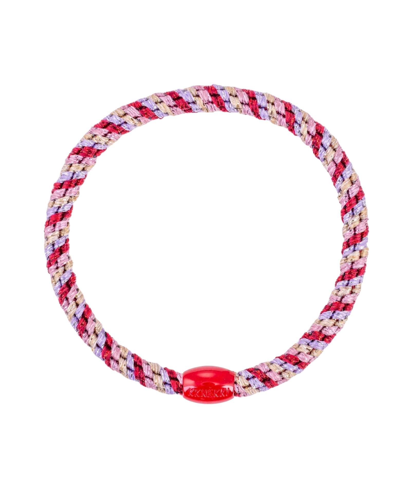 KKNEKKI Slim Mix Lavender Bordeaux Glitter hair elastic, front view, slim woven design