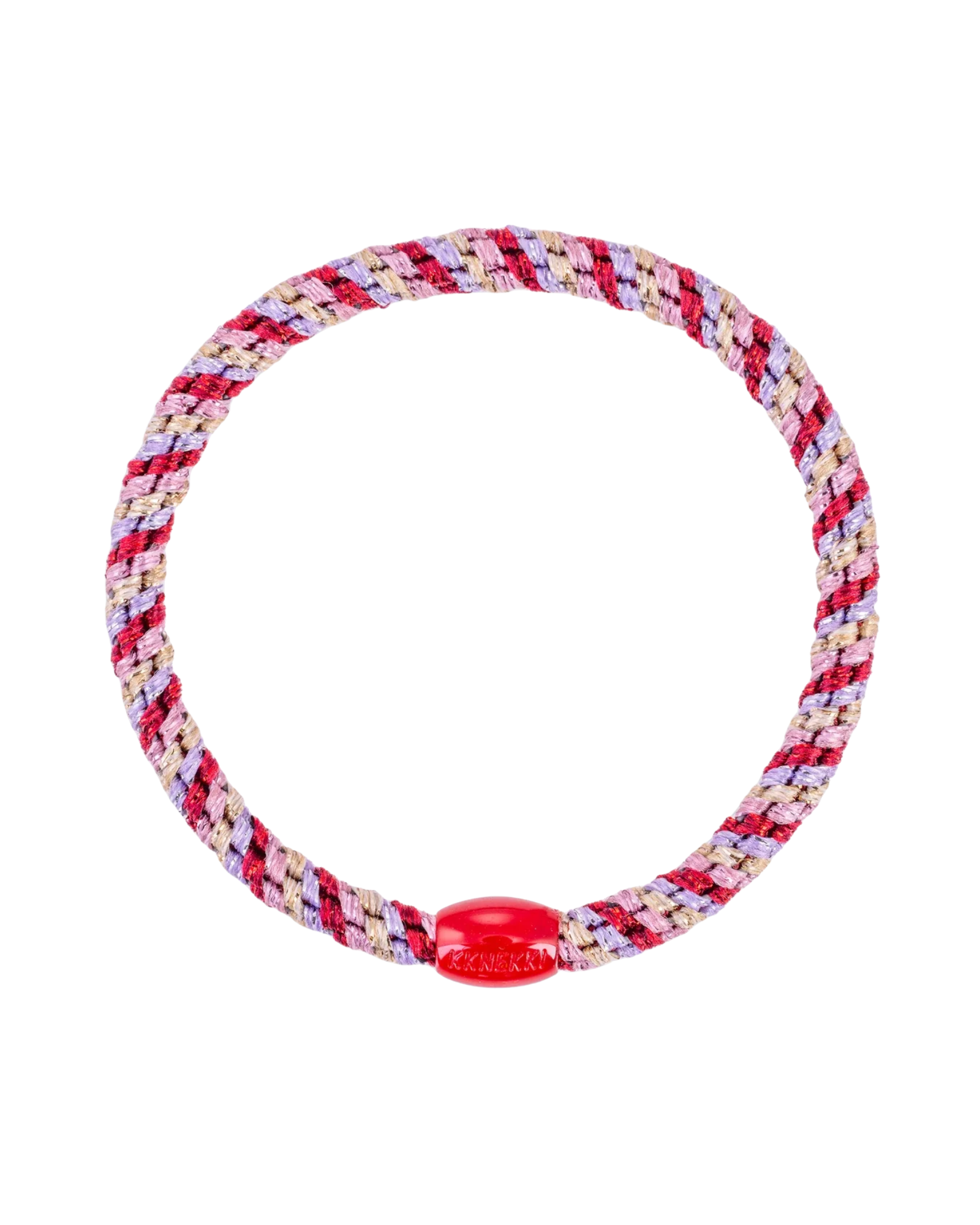 KKNEKKI Slim Mix Lavender Bordeaux Glitter hair elastic, front view, slim woven design