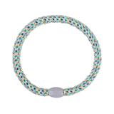 KKNEKKI Slim Mix Teal Gold Glitter hair elastic, front view, slim woven design