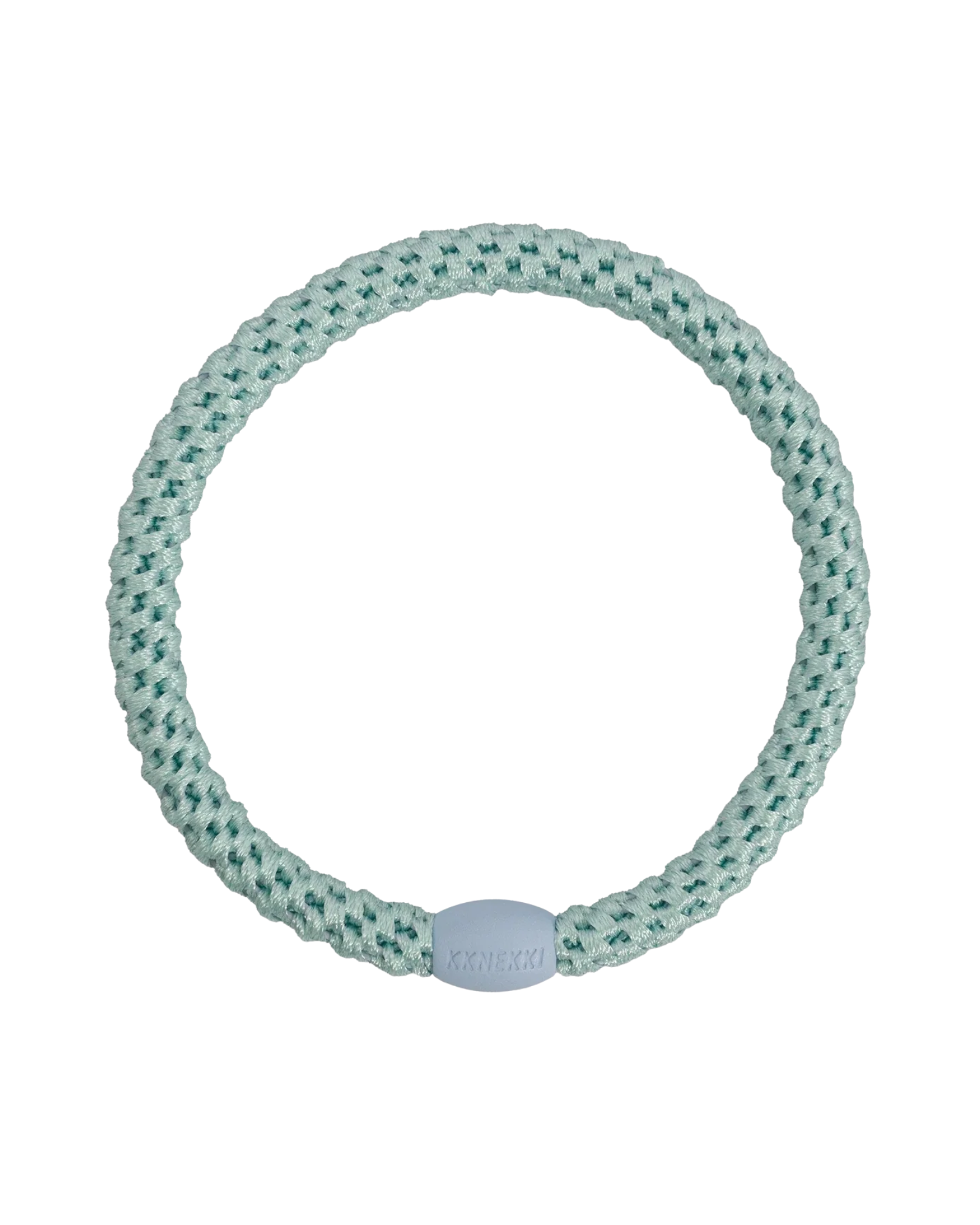 KKNEKKI Slim Peppermint hair elastic, front view, soft pastel green woven design