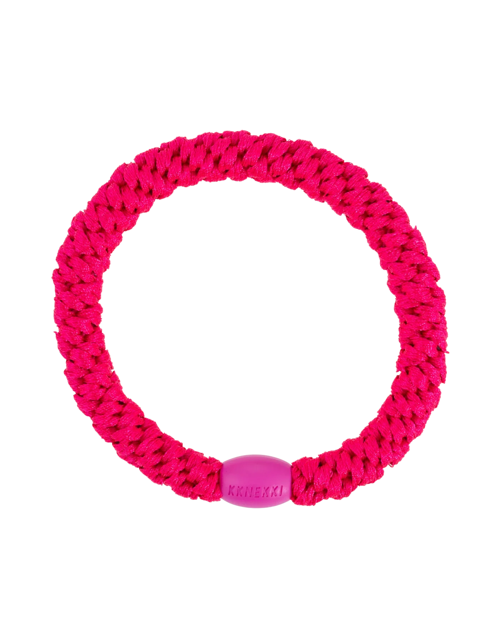 KKNEKKI Strong Pink hair elastic, front view, woven design