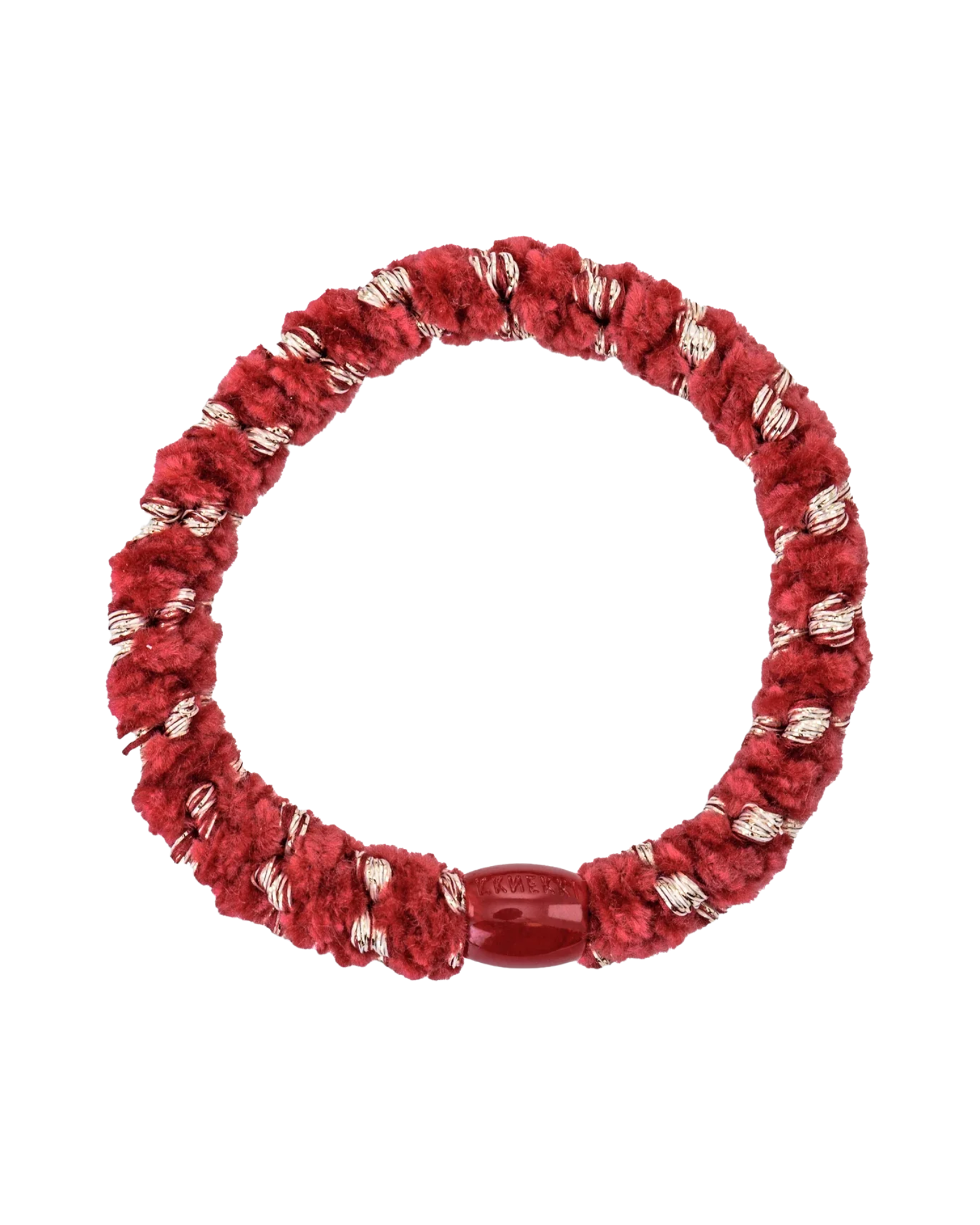 KKNEKKI velvet stripe raspberry hair elastic, front view, soft plush design