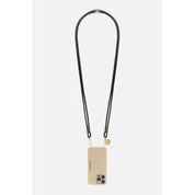 Nathan plain black vegan leather phone strap with gold-tone lobster clasps by La Coque Française