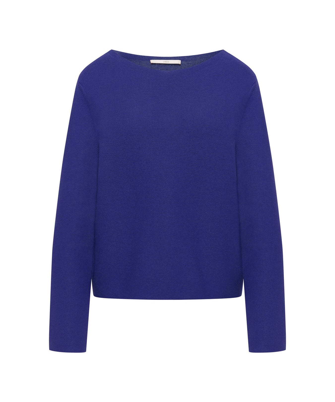 LANIUS violet boat-neck jumper in fine organic cotton knit, front view