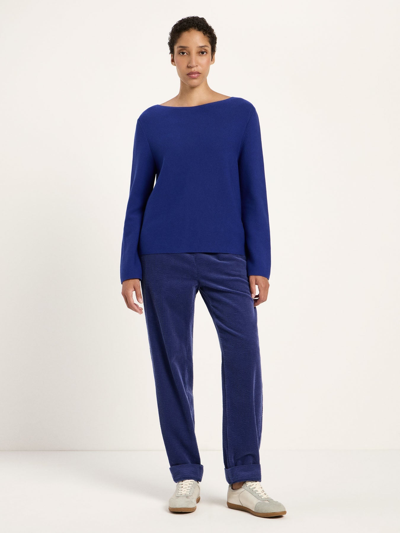 LANIUS violet boat-neck jumper worn by a model