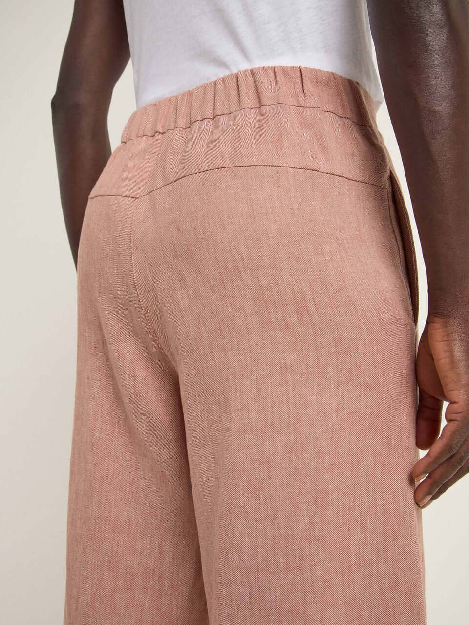 Back detail of Lanius Culotte in mocha – organic cotton and linen blend with relaxed fit and elastic waistband