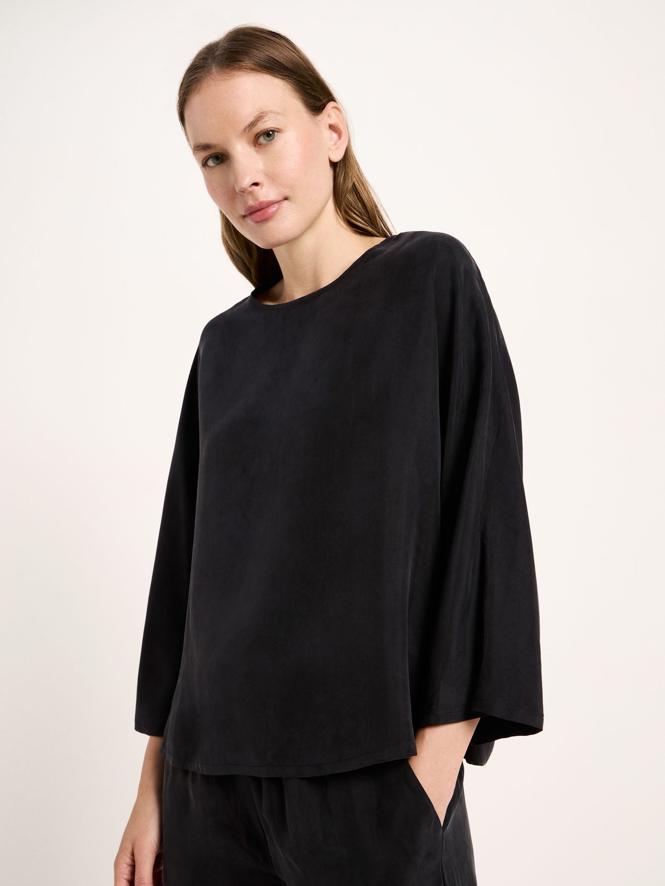 LANIUS black Bemberg cupro blouse with 3/4 sleeves, photo 3