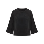 LANIUS black Bemberg cupro blouse with 3/4 sleeves, front view