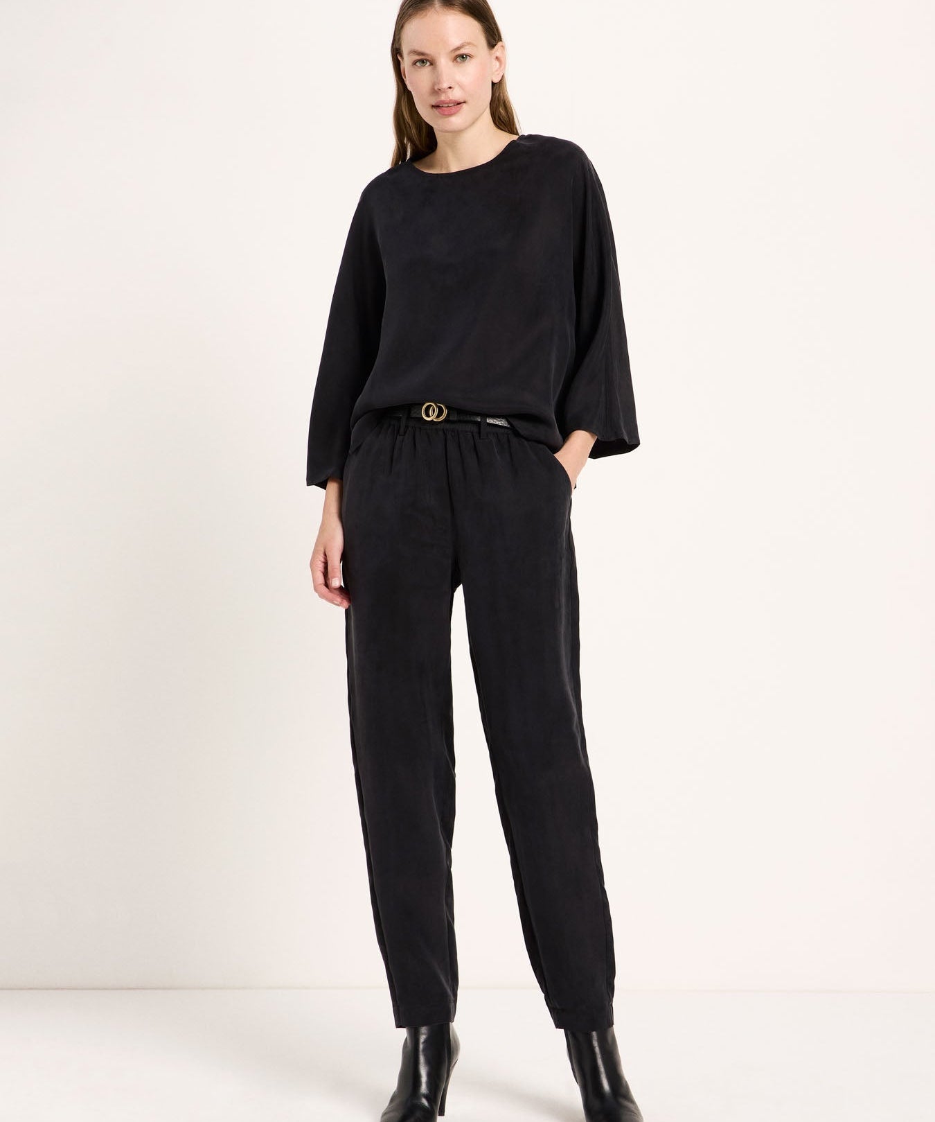 LANIUS black Bemberg cupro blouse with 3/4 sleeves, photo 2