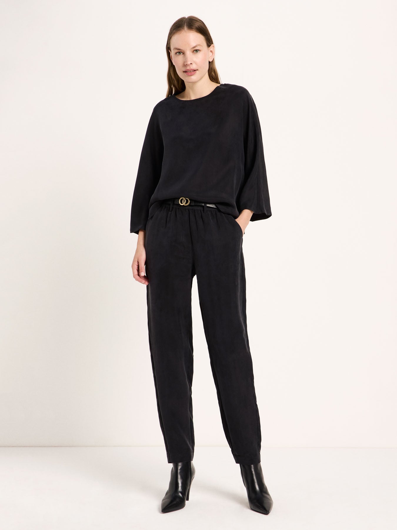 LANIUS black Bemberg cupro blouse with 3/4 sleeves, photo 2